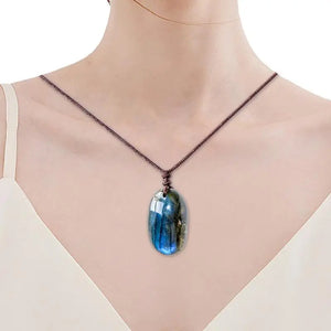 Energy Quartz Necklace Natural Labradorite Pendant Unisex Waterdrop