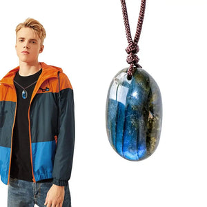 Energy Quartz Necklace Natural Labradorite Pendant Unisex Waterdrop