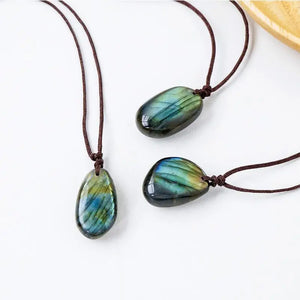 Energy Quartz Necklace Natural Labradorite Pendant Unisex Waterdrop