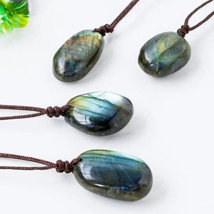 Energy Quartz Necklace Natural Labradorite Pendant Unisex Waterdrop