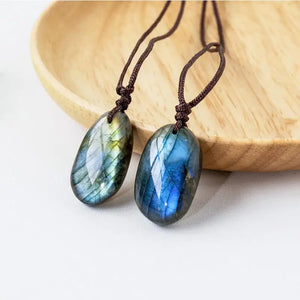 Energy Quartz Necklace Natural Labradorite Pendant Unisex Waterdrop