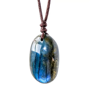 Energy Quartz Necklace Natural Labradorite Pendant Unisex Waterdrop
